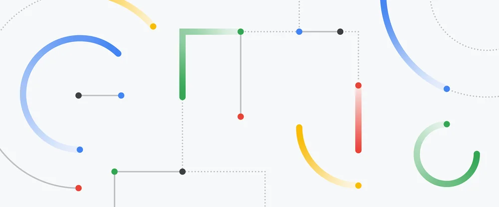 Abstract shapes in Google's four colors on a gray background